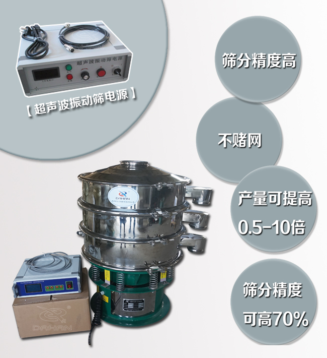 超聲波振動篩特點(diǎn)：篩分精度高，不堵網(wǎng)，產(chǎn)量可提高0.5-10倍篩分精度可提高70%