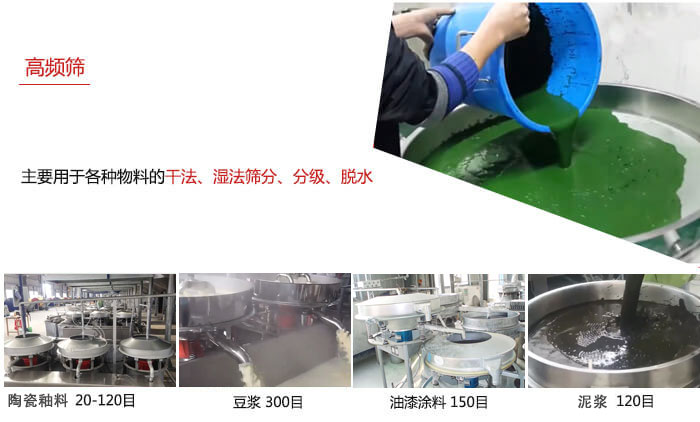 用于各種物料的干法，濕法，分級，脫水等功能
