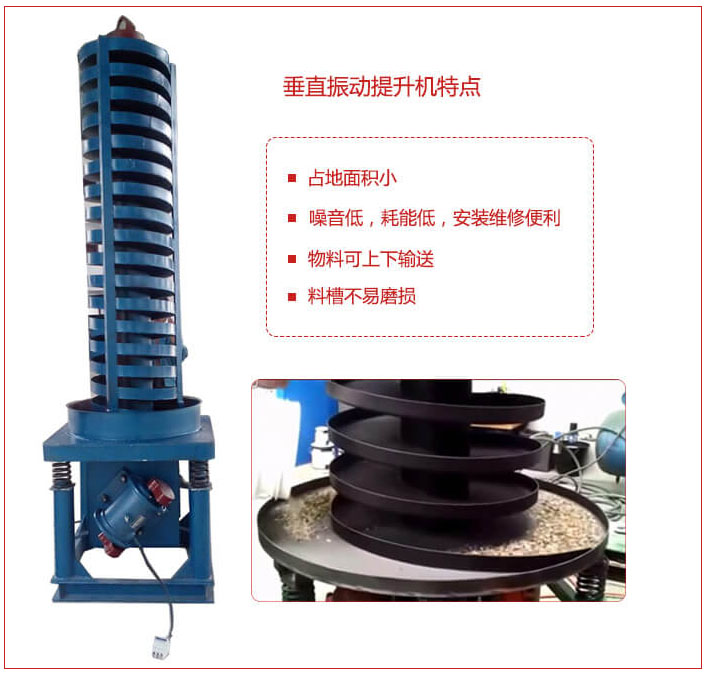 DZC垂直振動提升機主要特點：產品占地面積小，便于工藝布置。物料殼向上輸送，亦可向下輸送。噪音低，結構簡單，安裝，維修便利。能耗小，節(jié)約電能，料槽磨損小。