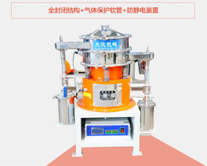 氣體保護超聲波振動篩采用全密封結(jié)構＋氣體保護軟管＋防靜電裝置
