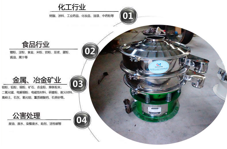 面粉振動篩粉機(jī)適用于化工，食品，金屬、冶金，公害處理等行業(yè)
