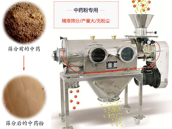 WQS50-130臥式氣流篩：中藥粉專用篩：精度篩分/產(chǎn)量大/無粉塵符合標(biāo)準(zhǔn)。
