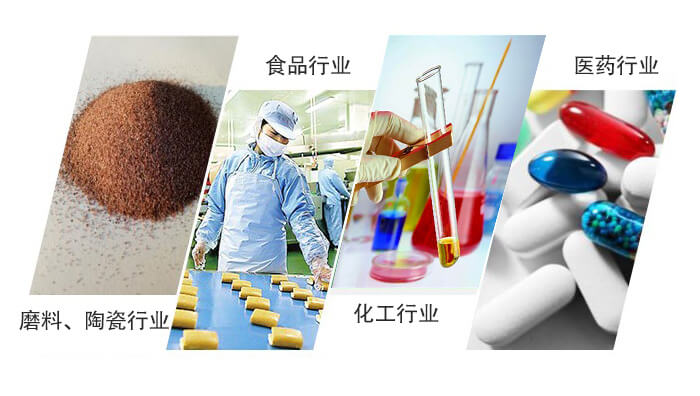 圓形旋振篩適用行業(yè)：磨料，陶瓷行業(yè)，食品行業(yè)，化工行業(yè)，醫(yī)藥行業(yè)。