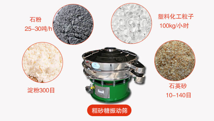 　粗砂糖振動(dòng)篩更多適用范圍:食品行業(yè)，化工行業(yè)，制藥行業(yè)，行業(yè)，冶金行業(yè)等。